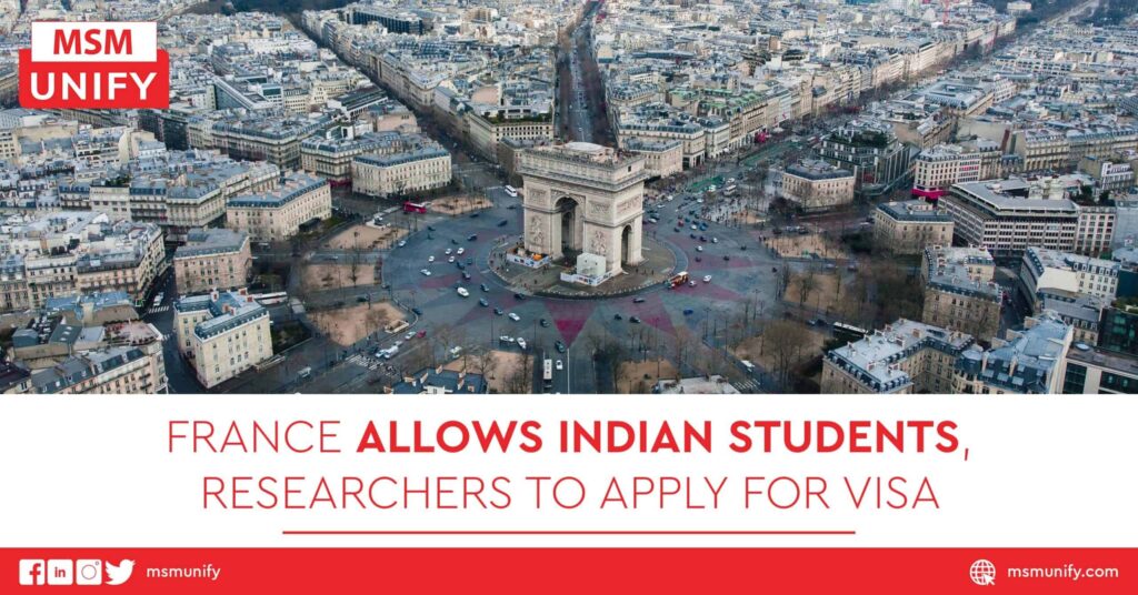 France Allows Indian Students, Researchers To Apply for Visa