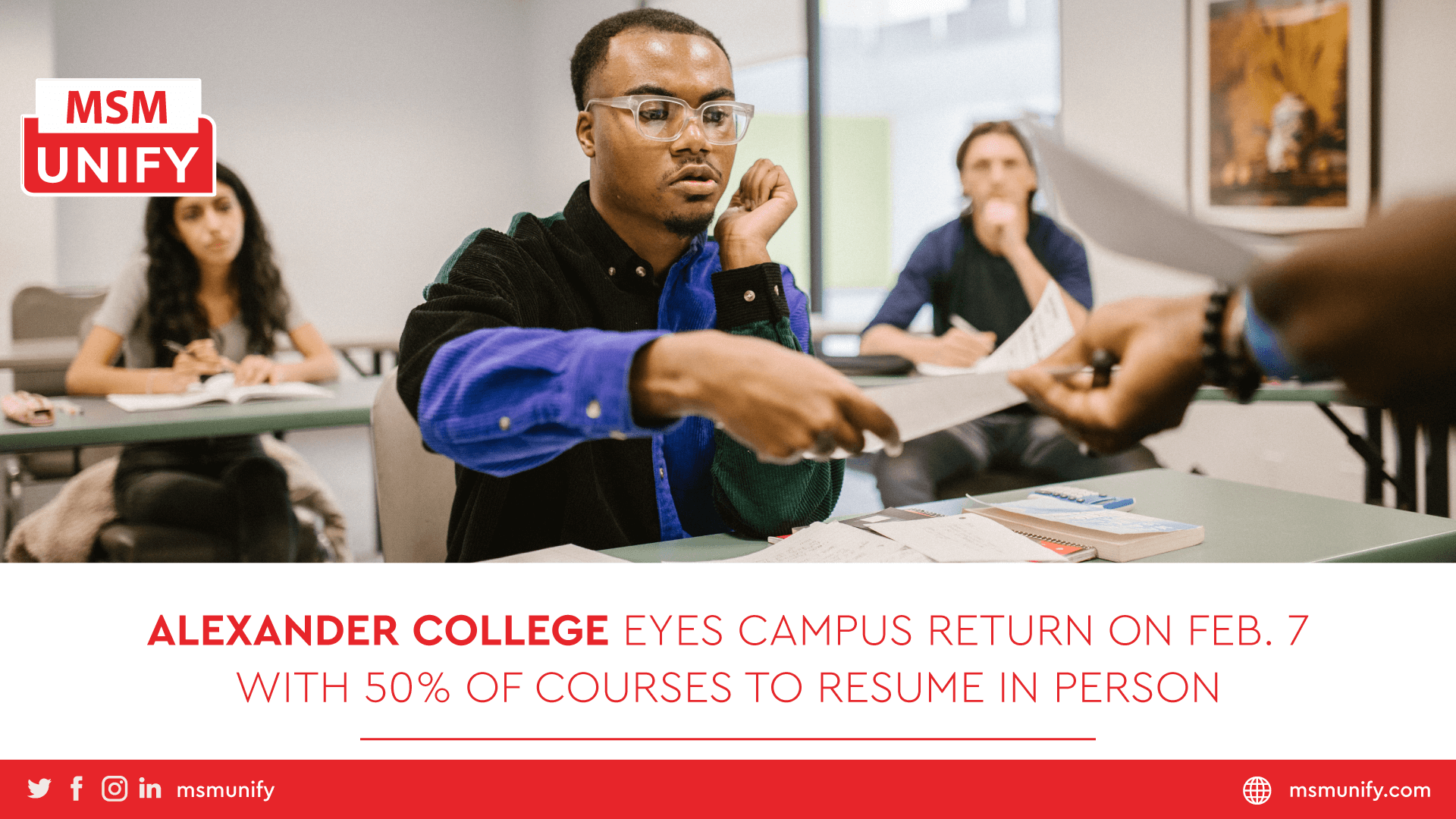 Alexander College Eyes Campus Return on Feb. 7 With 50 of Courses To Resume In Person