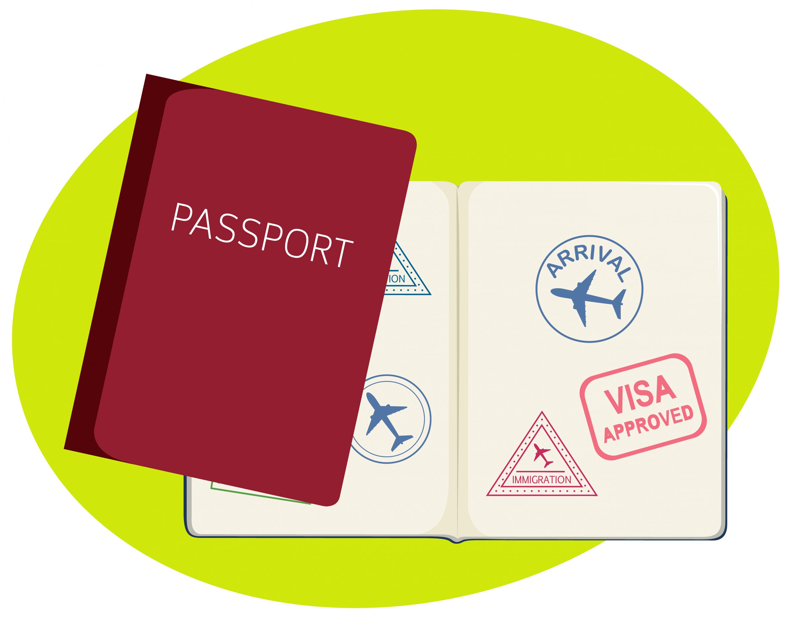 Closed and opened passports in cartoon style